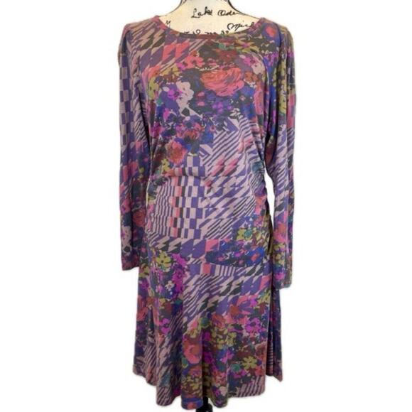 ANTHROPOLOGIE MINI DRESS RUCHED PURPLE /PINK SZ L ECLECTIC COTTAGECORE NEW - Picture 4 of 16